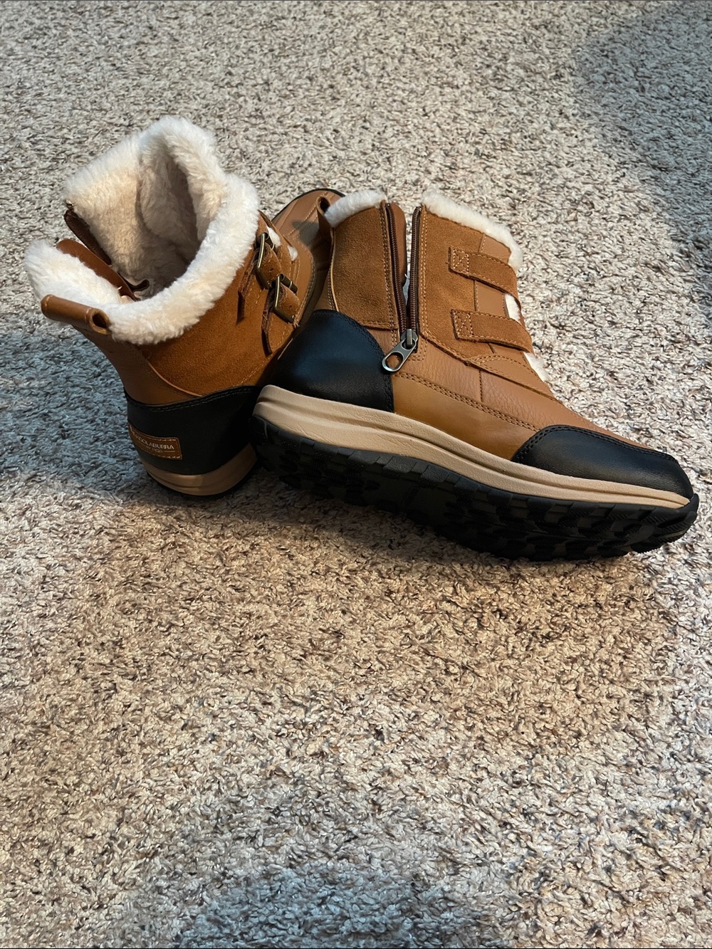 Koolaburra Tan and Black Women's Winter Zip & Strap Boots